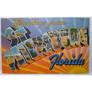 Greetings From St Petersburg Florida Large Letter Linen Postcard Tichnor Unused